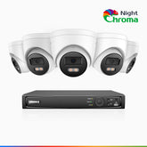 NightChroma<sup>TM</sup> NCK500 - Kit de surveillance PoE 3K à 8 canaux avec 5 caméras, vision nocturne polychrome, f/1.0 Super ouverture (0,001 Lux), Alignement actif, Microphone intégré, Fente pour carte SD